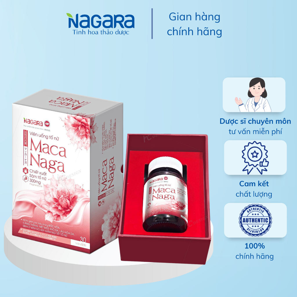 Viên uống tố nữ MACA NAGA - NAGARA - Hỗ trợ giảm triệu chứng bốc hỏa, lão hóa da, sinh lý kém do suy giảm nội tiết tố nữ