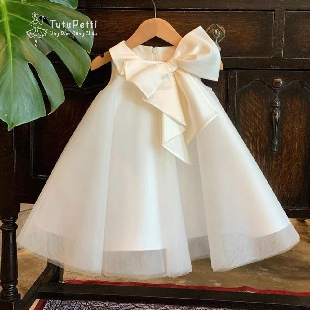 Đầm váy tiểu thư cho bé gái Tutupetti voan phồng kết nơ sang chảnh