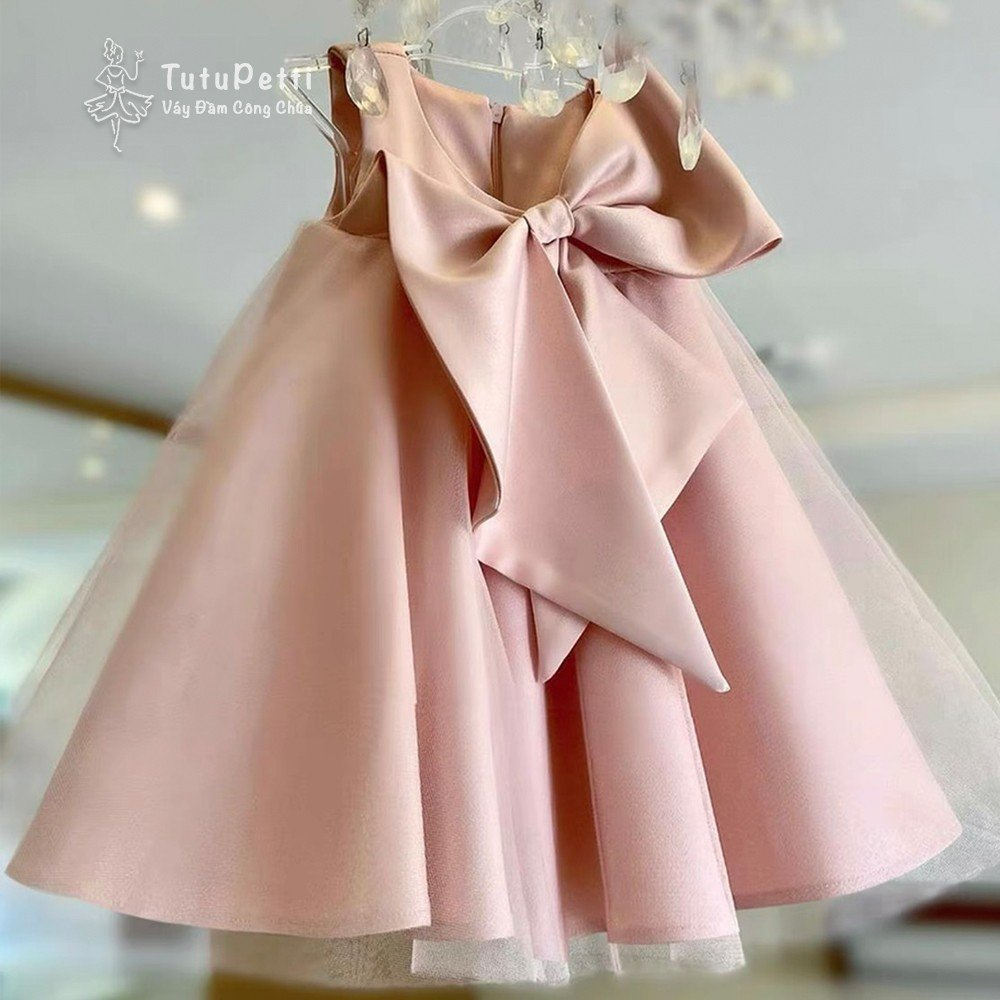 Đầm váy tiểu thư cho bé gái Tutupetti voan phồng kết nơ sang chảnh