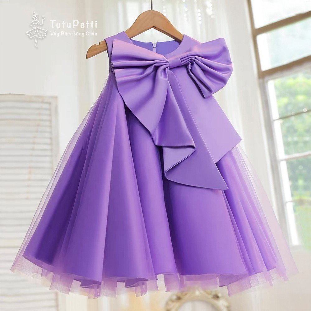 Đầm váy tiểu thư cho bé gái Tutupetti voan phồng kết nơ sang chảnh