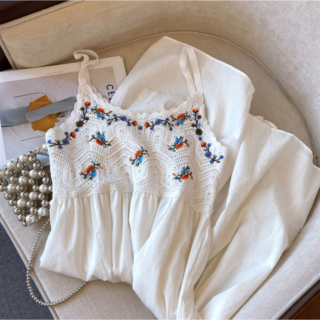 ĐẦM 2 DÂY DỆT KIM THÊU HOA PHONG CÁCH BOHEMIAN KIỂU MỚI 116