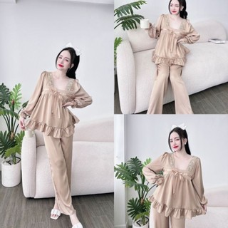 Bộ Pizama Ngủ Lụa Tay Dài Quần Dài