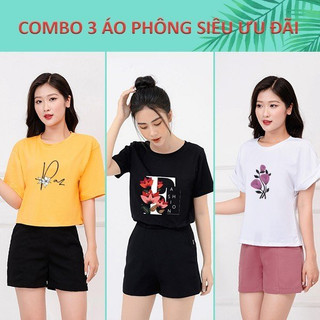 Combo 3 áo phông nữ cotton 3 kiểu dáng màu sắc, chất mềm mại thoải mái - Thời Trang Fam