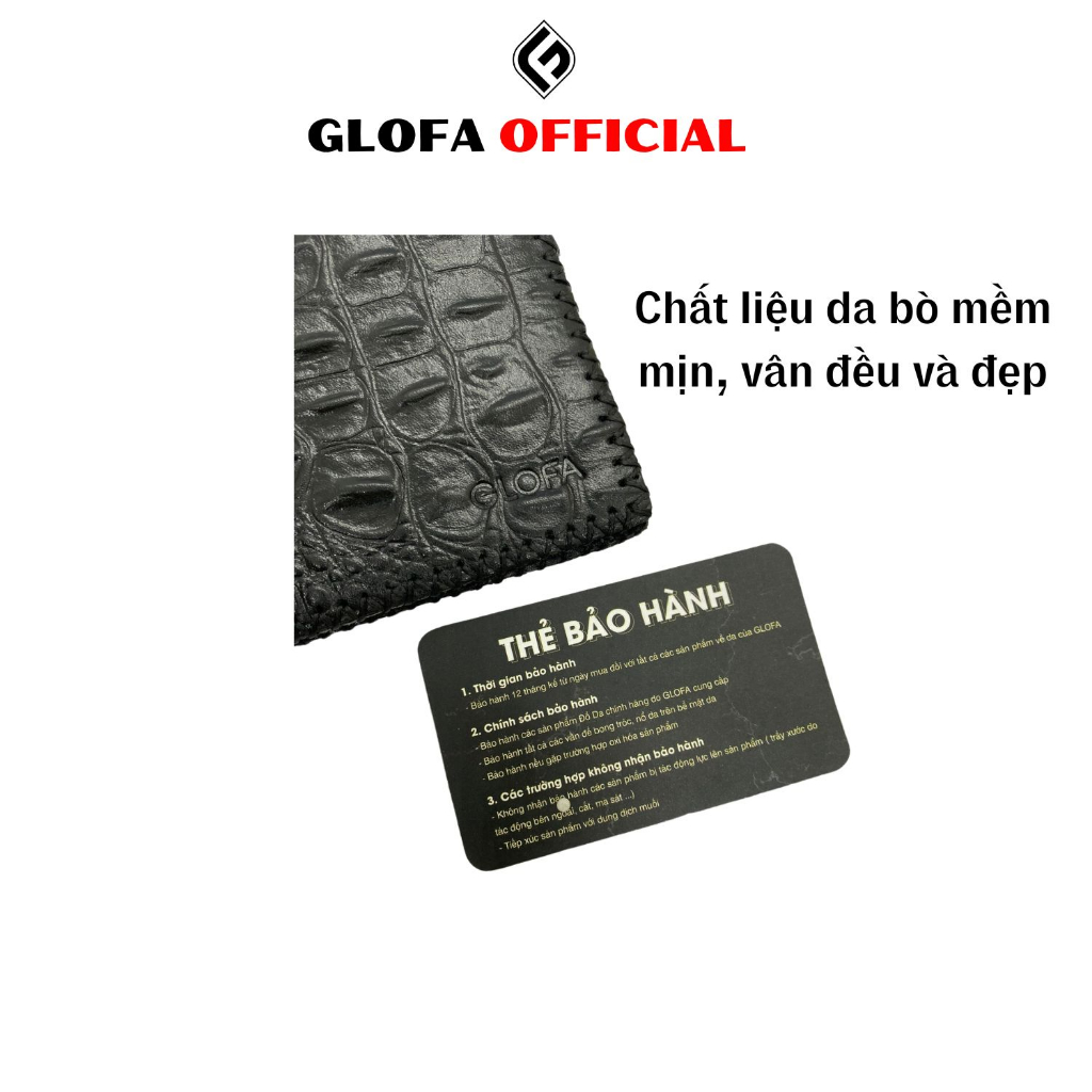 Ví Da Nam GLOFA V02 Vân Cá Sấu, Khâu Tay Thủ Công Độc Đáo