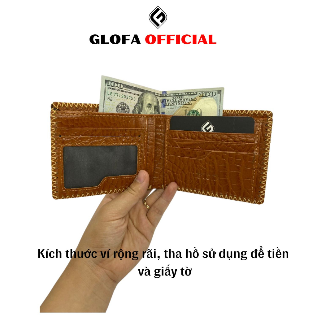 Ví Da Nam GLOFA V02 Vân Cá Sấu, Khâu Tay Thủ Công Độc Đáo