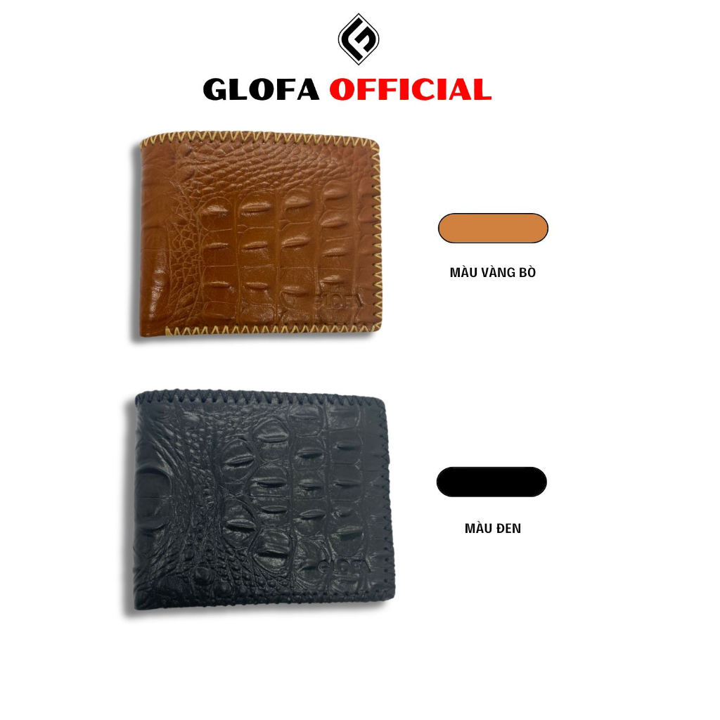 Ví Da Nam GLOFA V02 Vân Cá Sấu, Khâu Tay Thủ Công Độc Đáo