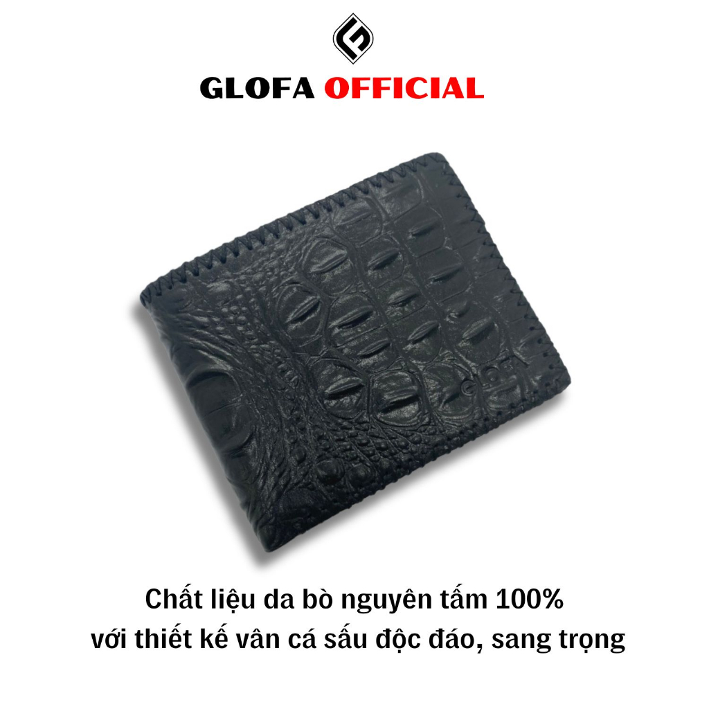 Ví Da Nam GLOFA V02 Vân Cá Sấu, Khâu Tay Thủ Công Độc Đáo