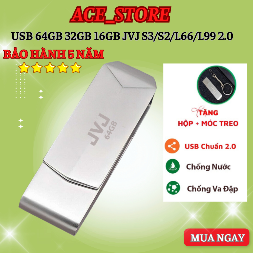 USB 32G/64GB/16GB/8GB/4GB JVJ FLASH S2 siêu nhỏ gọn vỏ kim loại - USB chống nước 2.0 tốc độ upto 100MB/s BH 2 Năm