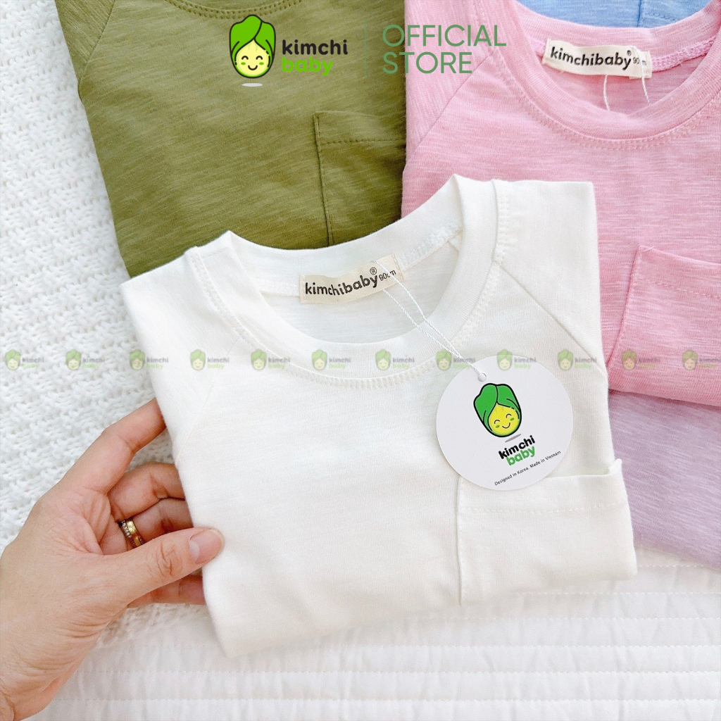 Áo Dài Tay Cho Bé Trai, Bé Gái KIMCHIBABY Vải Cotton Dư Xịn Giáp Lăng Túi Ngực, Áo Thun Cho Bé Mặc Nhà KCAD301