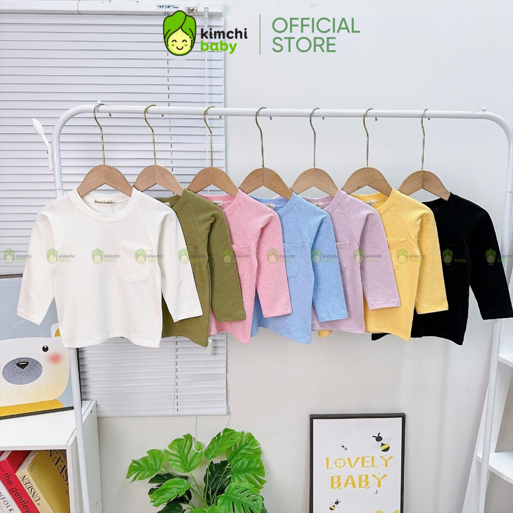Áo Dài Tay Cho Bé Trai, Bé Gái KIMCHIBABY Vải Cotton Dư Xịn Giáp Lăng Túi Ngực, Áo Thun Cho Bé Mặc Nhà KCAD301