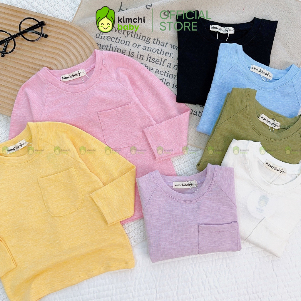 Áo Thun Bé Gái, Bé Trai KIMCHIBABY Vải Cotton Dư Xịn Giáp Lăng Túi Ngực, Áo Dài Tay Cho Bé Mặc Thu Đông KCAD301
