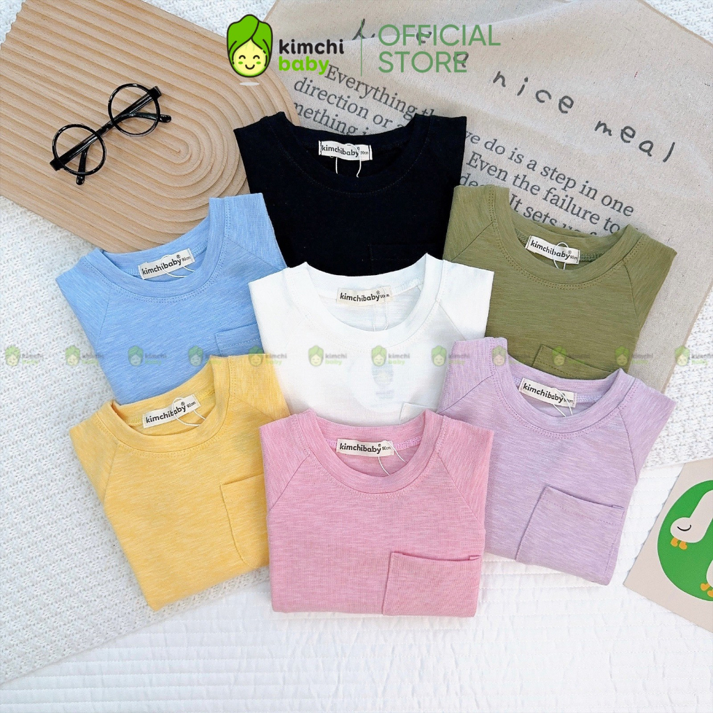 Áo Dài Tay Cho Bé Trai, Bé Gái KIMCHIBABY Vải Cotton Dư Xịn Giáp Lăng Túi Ngực, Áo Thun Cho Bé Mặc Nhà KCAD301