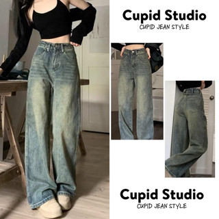 Quần Jean Nữ Ống Rộng Lưng Cao màu vintage bụi quần Ống Rộng Cupid cao cấp