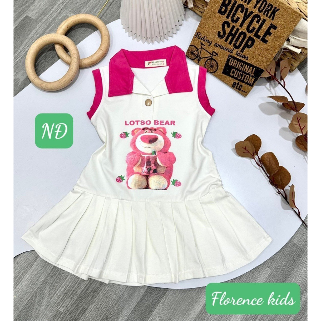 Đầm váy cho bé gái phong cách thể thao năng động hình Gấu dâu Lotso từ 12-40kg chất cotton mềm mát