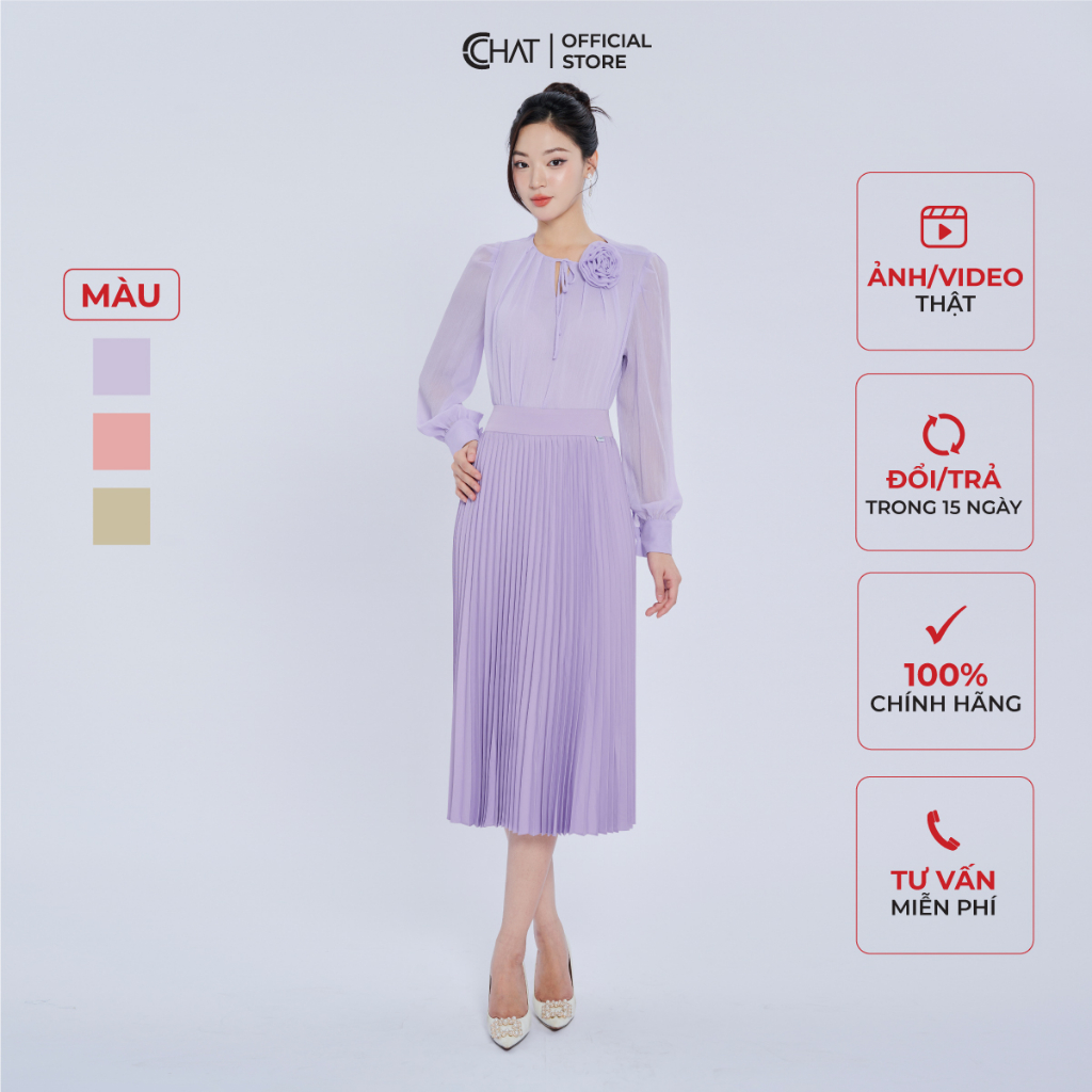 Áo Kiểu Nữ 𝐂𝐂𝐇𝐀𝐓 Dáng Suông Cổ V Xếp Chất Voan Cao Cấp Mềm Mịn 13ADV2005ST