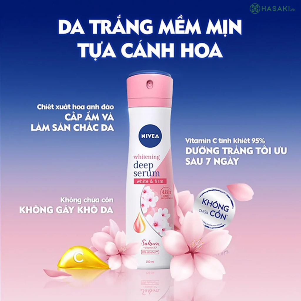 Xịt Khử Mùi Sáng Da Hương Hoa Nivea Serum Deep Serum Spray 150ML