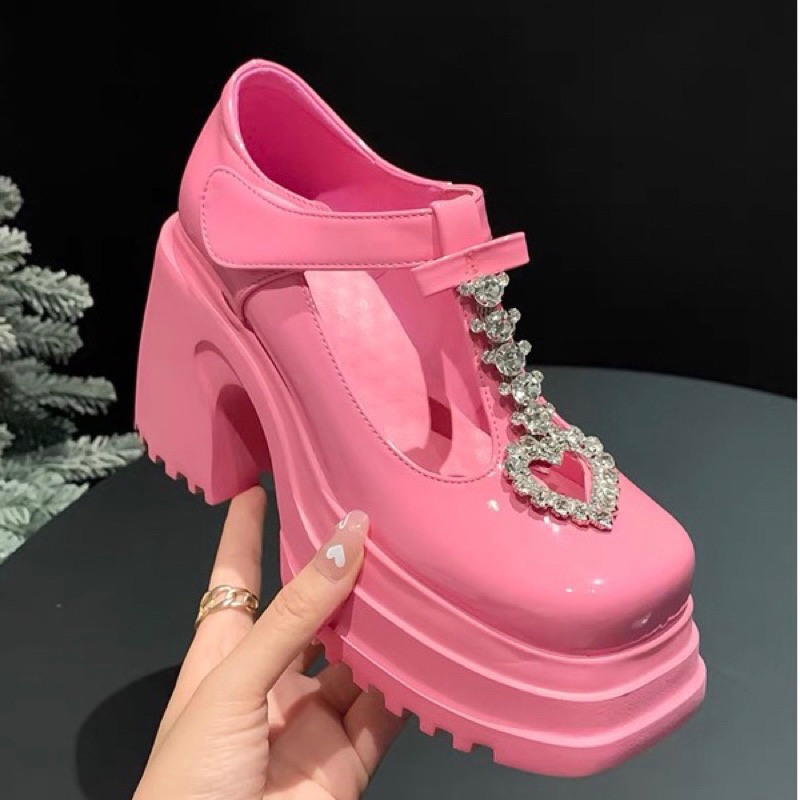 ORDER 🩷 Giày chunky dây đá tim đế cao su 10cm 32-40