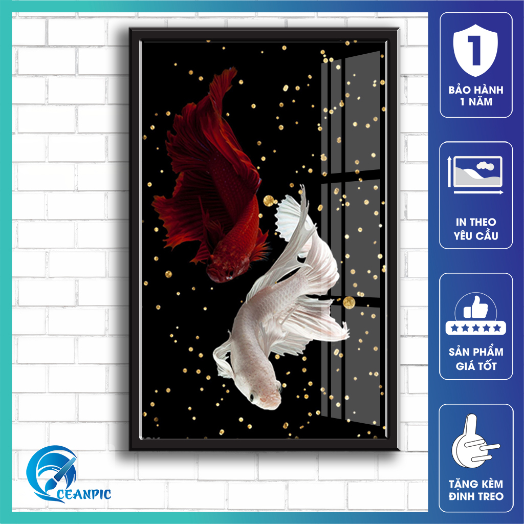 Tranh Cá Chép , Cá Koi Treo Tường CEANPIC Tráng Gương Dùng Decor Phòng Khách, Phòng Ngủ, Văn Phòng, Phong Thủy