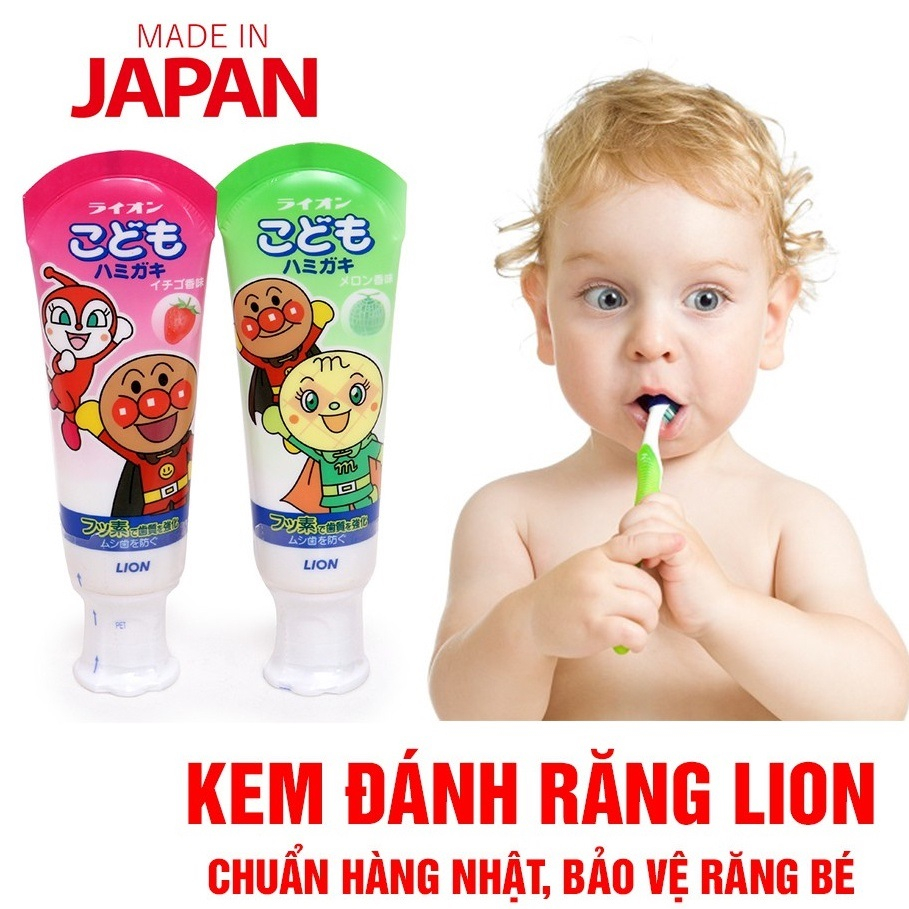 Kem đánh răng trẻ em nuốt được Lion Nhật Bản 40g
