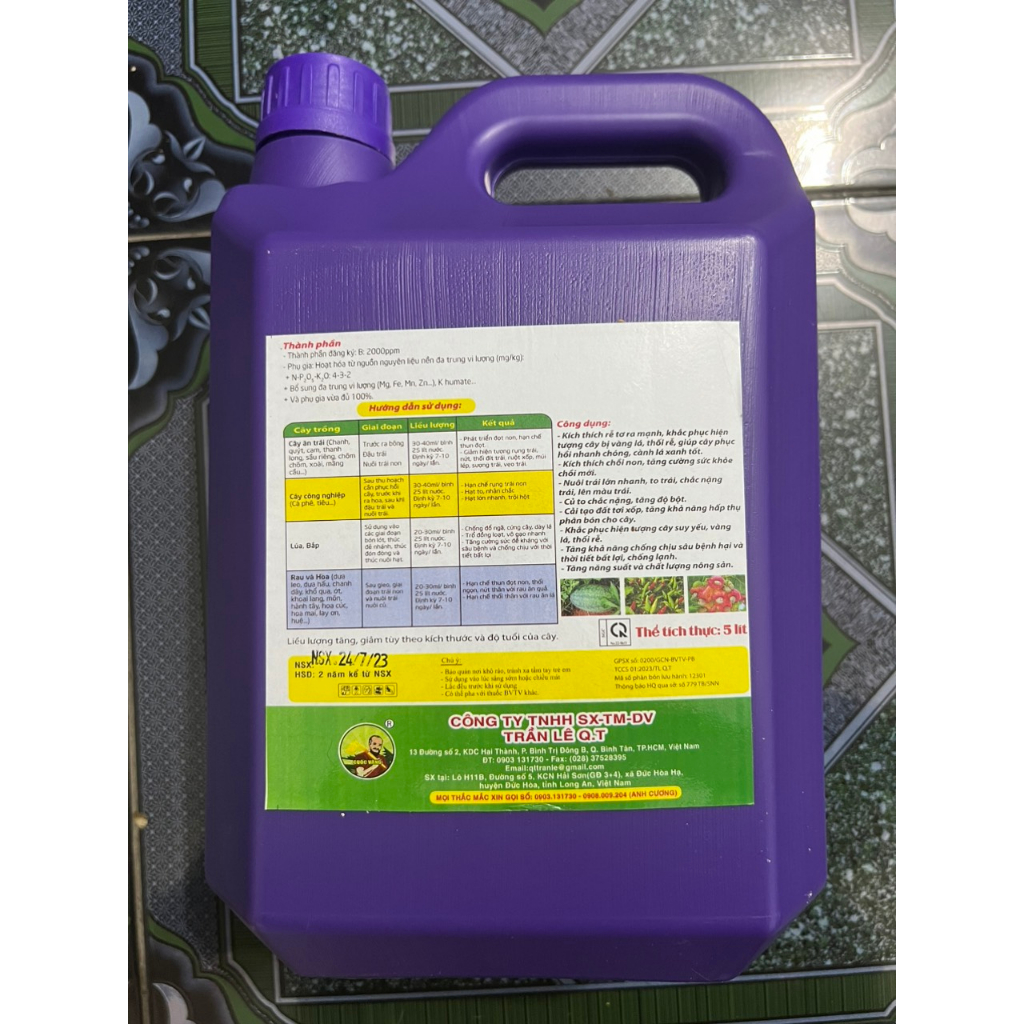 Phân bón lá Npk 4-3-2 K humate ra rể phát đọt phục hồi cây can 5L TOTT's ferilitizer