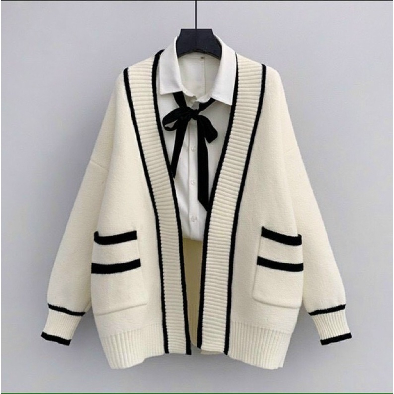 BIGSIZE Áo khoác len cardigan viền 55-95kg nội y xanh sang chảnh