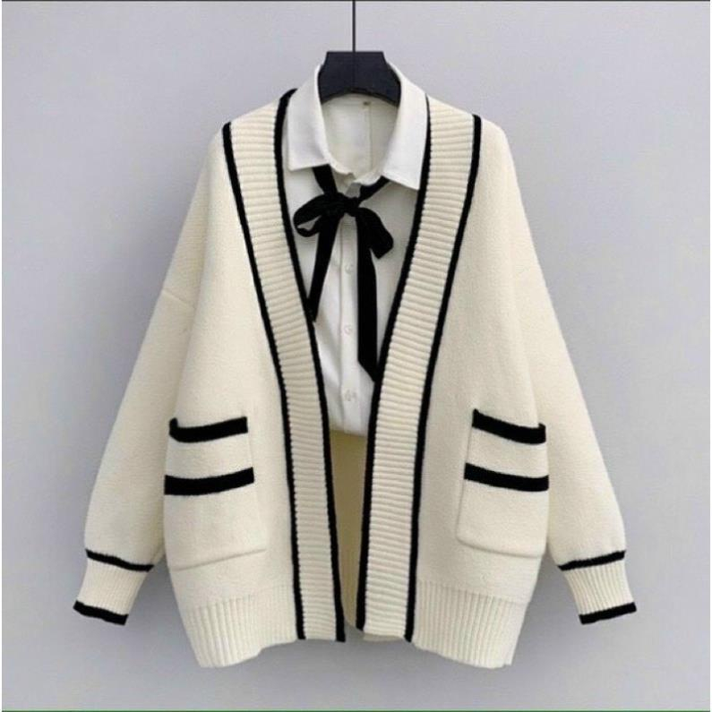 BIGSIZE Áo khoác len cardigan viền 55-95kg nội y xanh sang chảnh