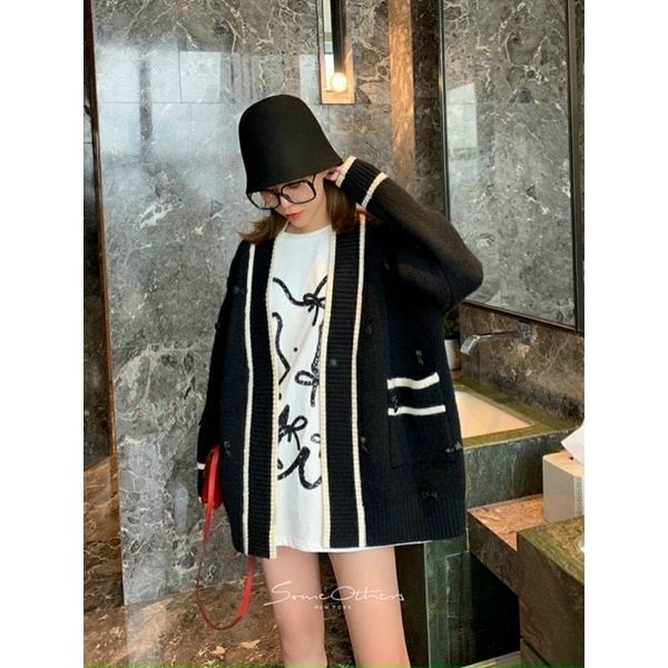 BIGSIZE Áo khoác len cardigan viền 55-95kg nội y xanh sang chảnh