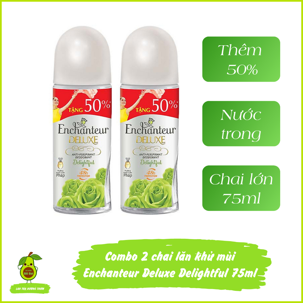 Combo 2 chai lăn khử mùi Enchanteur Delightful 75ml - Bộ 2 lăn ngăn mùi nữ kháng khuẩn hương nước ho