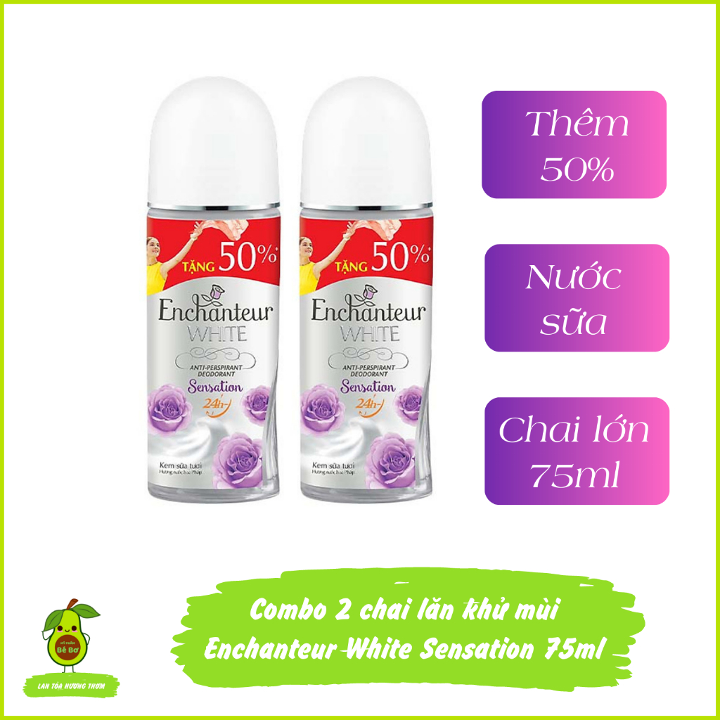 Combo 2 chai lăn khử mùi Enchanteur Sensation 75ml - Bộ 2 lăn ngăn mùi nữ kháng khuẩn hương nước hoa