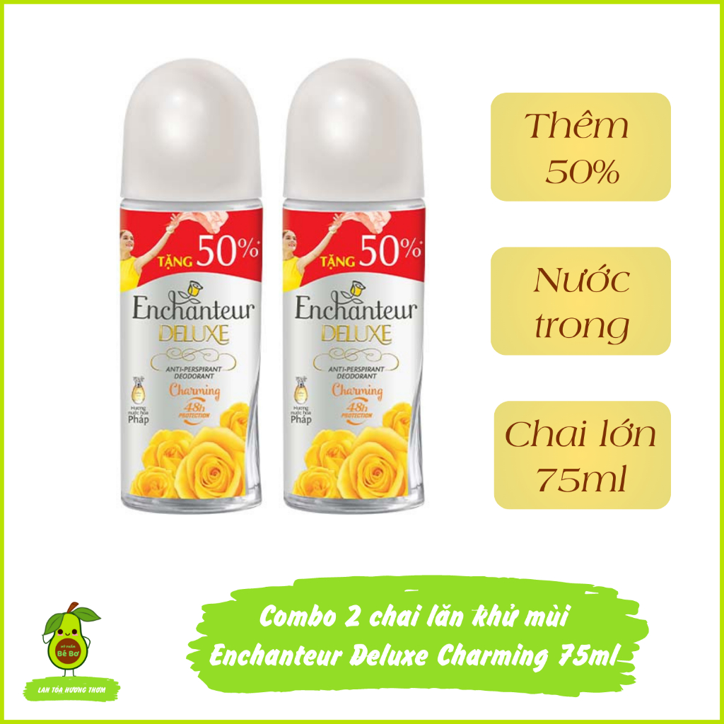 Combo 2 chai lăn khử mùi Enchanteur Charming 75ml - Bộ 2 lăn ngăn mùi nữ kháng khuẩn hương nước hoa 