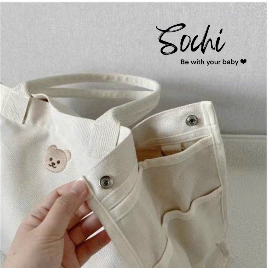 [Tặng dây treo xe đẩy] Túi xách bỉm sữa vải Canvas phong cách Hàn Quốc