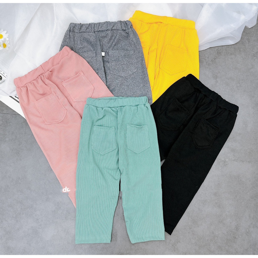 Quần dài bé trai, quần dài bé gái, quần chất thun tăm có túi sau cho bé