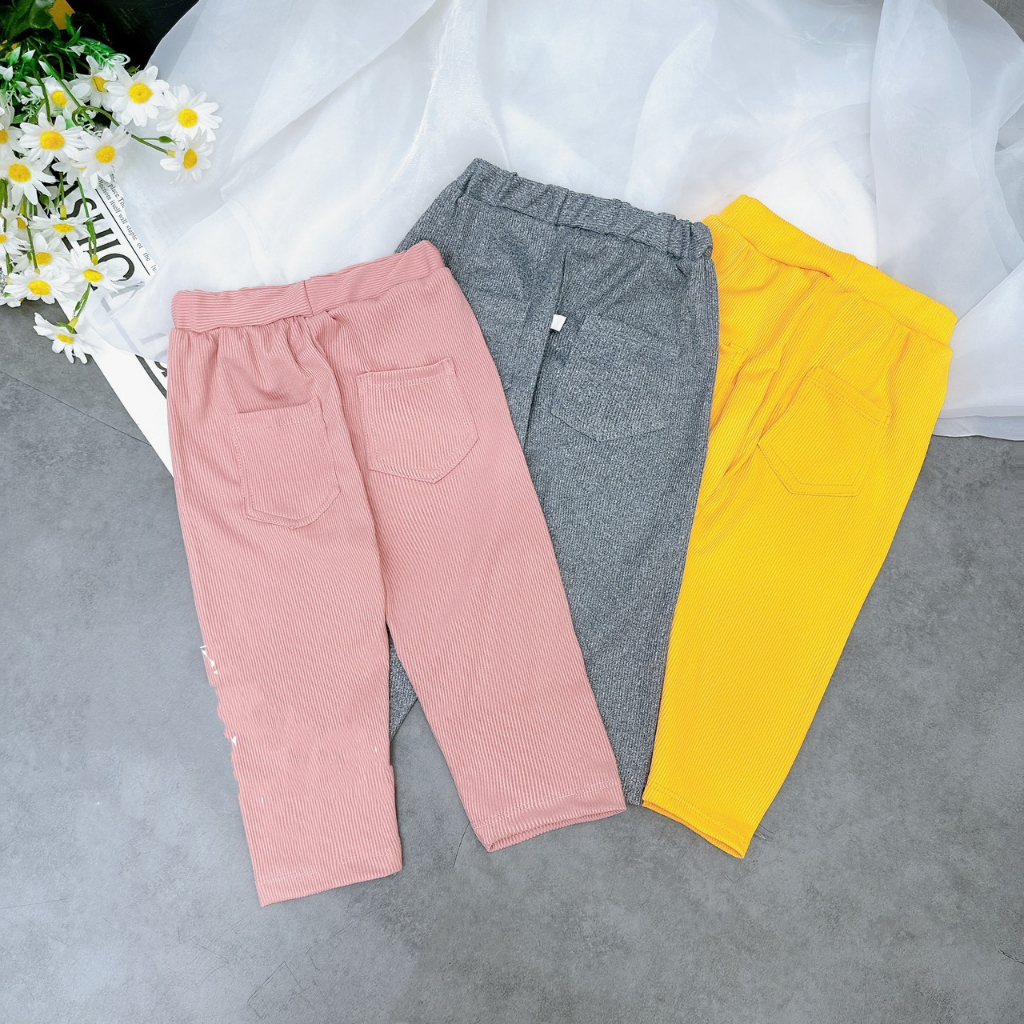 Quần dài bé trai, quần dài bé gái, quần chất thun tăm có túi sau cho bé