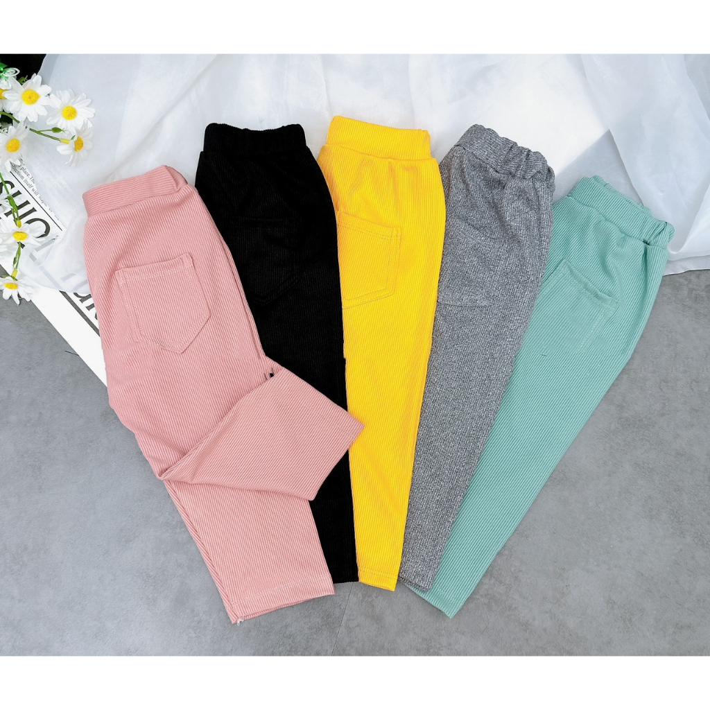 Quần dài bé trai, quần dài bé gái, quần chất thun tăm có túi sau cho bé