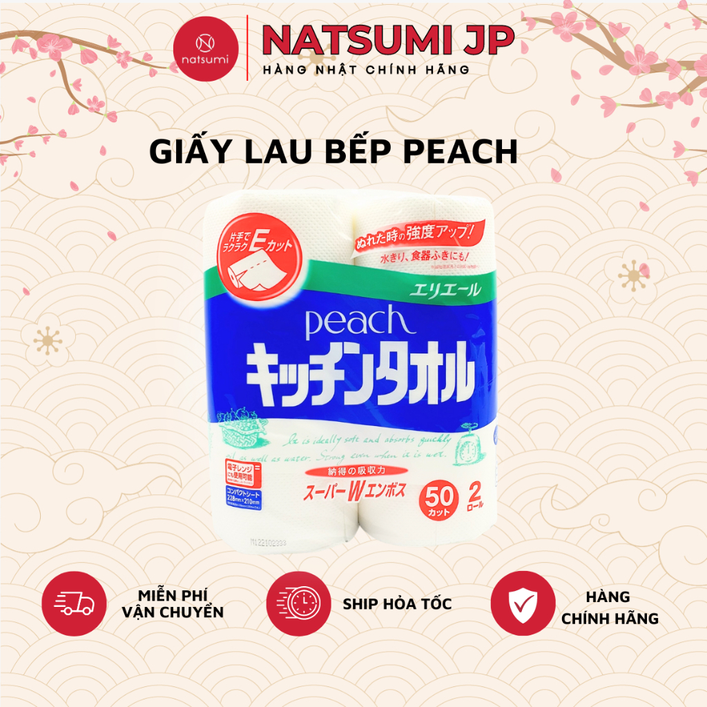 Giấy lau bếp Peach Nhật Bản 100 tờ dai, thấm hút cực tốt