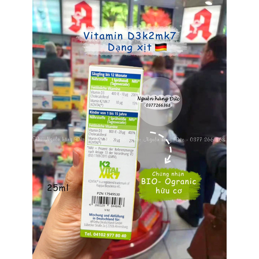 Xịt Vitamin D3 k2 mk7 hữu cơ Organic CAO CẤP cho bé  APOrtha cho trẻ sơ sinh - Nguồn hàng Đức d