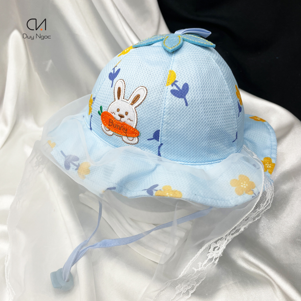 Nón vành trẻ em Size 48 hình thỏ carot cute -Duy Ngọc,  có khăn bảo vệ cho bé- Chất liệu mềm mại, dễ thấm hút (3100)