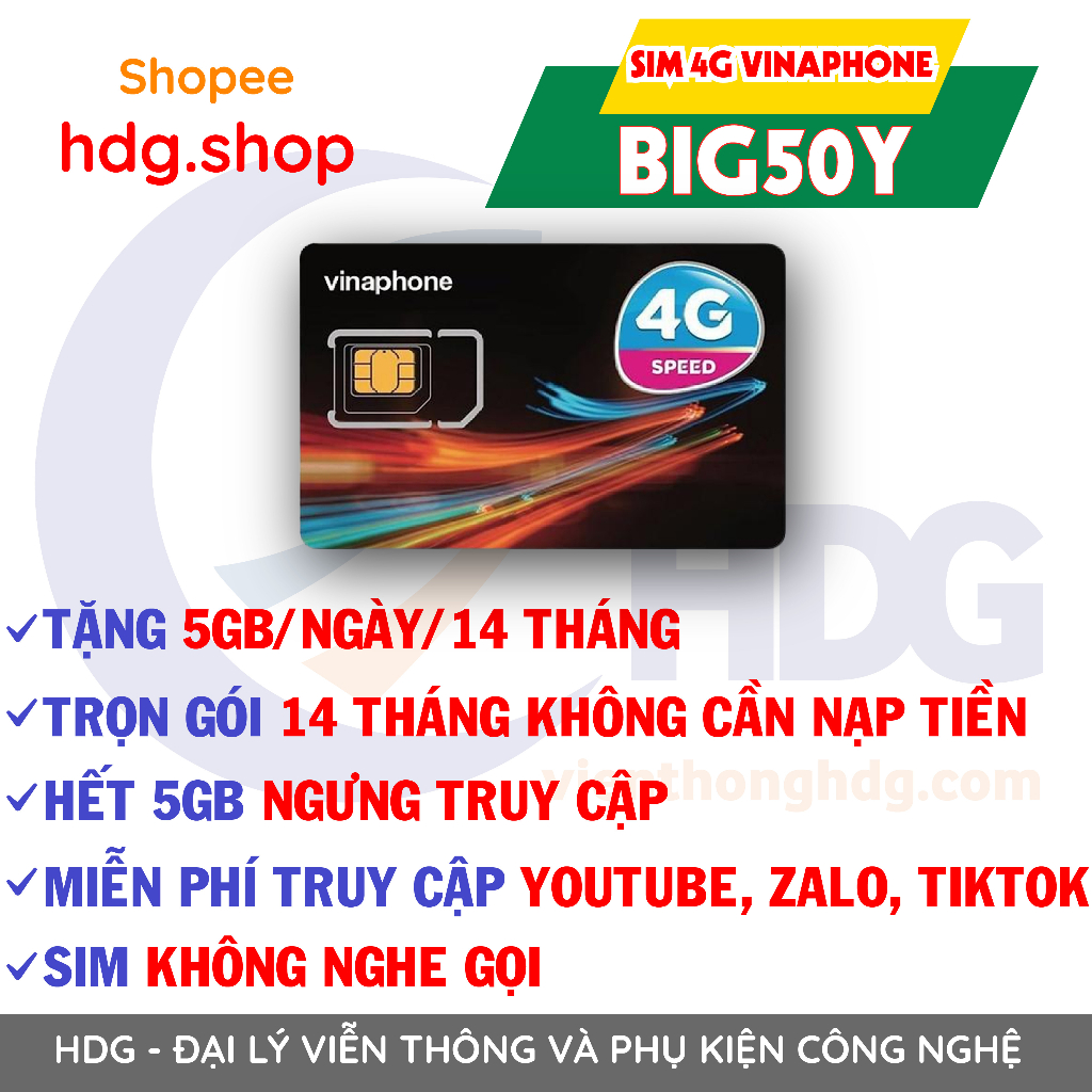 Sim 4G Vinaphone EZcom12T Trọn Gói 12 Tháng Không Nạp, Big50y