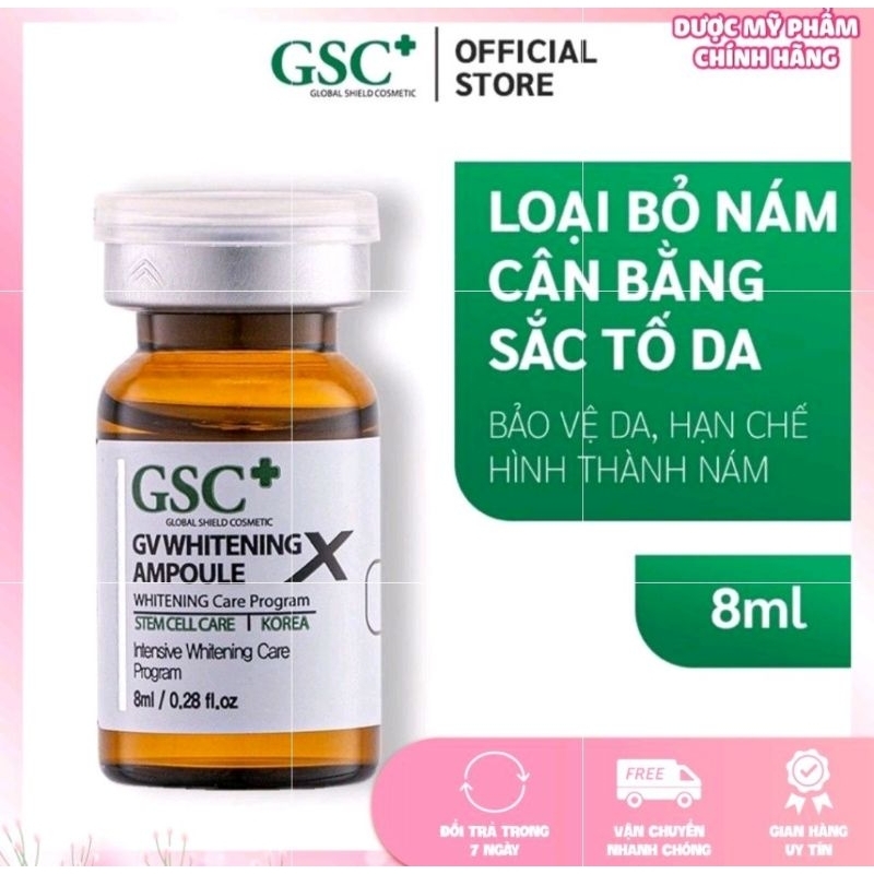 Tế Bào Gốc Nám GSC GV Whitening Ampoule 80ml Xuất Xứ Hàn Quốc giúp giảm thâm nám, tàn nhang, cân bằng sắc tố da,trắng da
