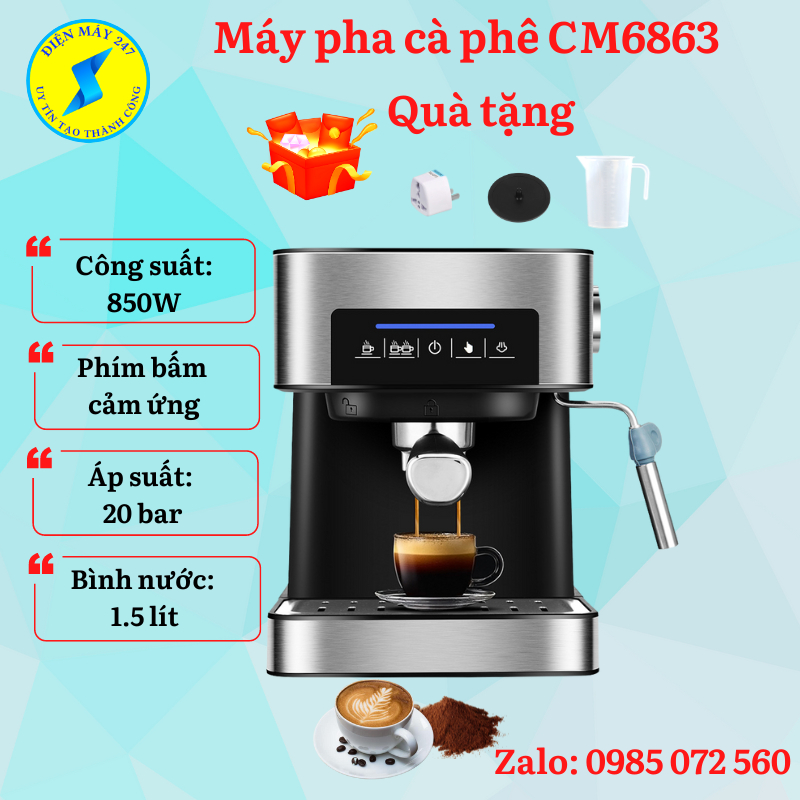 Máy pha cà phê chuẩn vị espresso CM6863 - pha tự động - chế độ chọn 1 ly và 2 ly - pha tự động - có khuấy sữa