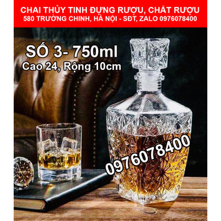 [ THANH LÝ DỌN KHO ] Vỏ Chai Thủy Tinh Đựng Rượu 750ml, Bình Ngâm Rượu Dáng Pha Lê, CTT-03