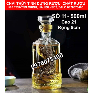 [ RẺ VÔ ĐỊCH ] Vỏ Chai Thủy Tinh Đựng Rượu 500ml, Bình Ngâm Rượu Hoa Văn Rồng Thần, CTT-11