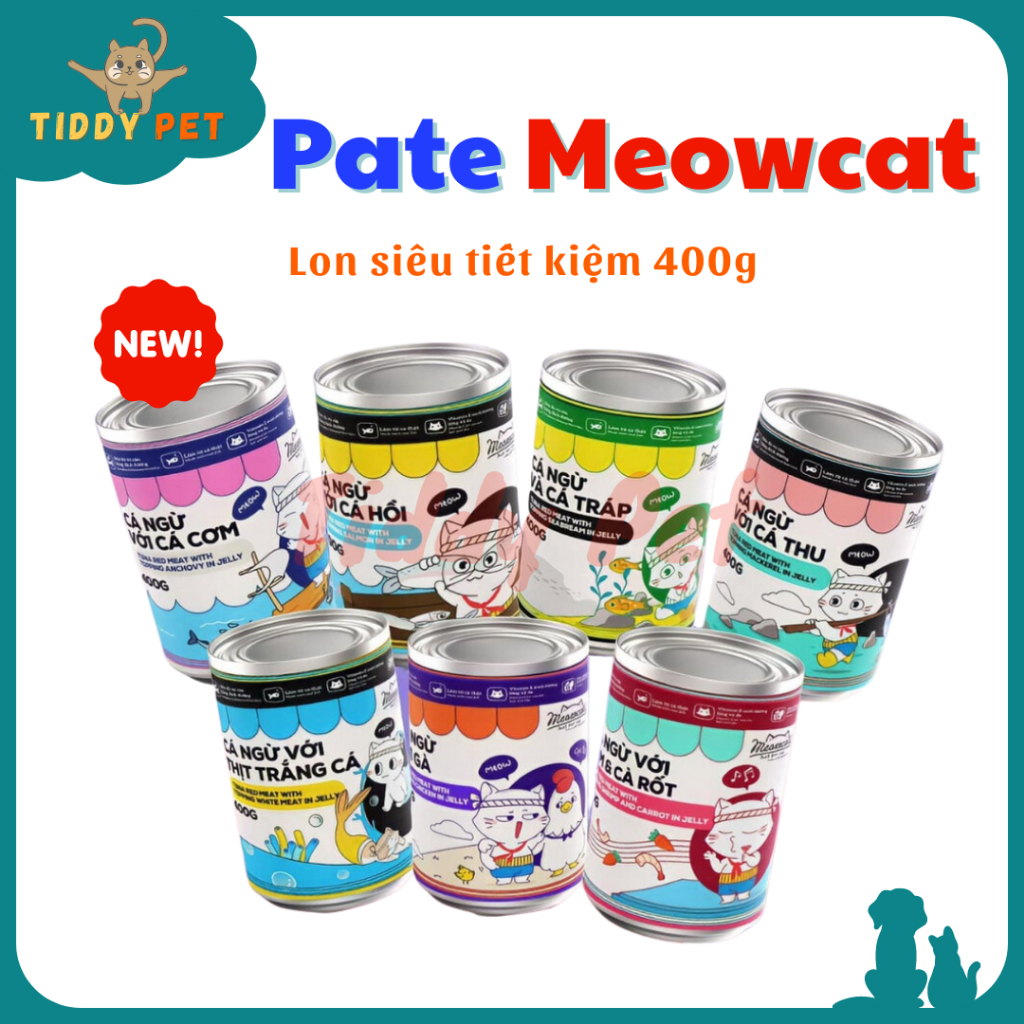 Pate Meowcat Lon 400g, Pate Meowcat 7 Vị Cho Mèo Lon Siêu Tiết Kiệm 400g - Tiddy Pet Shop