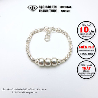 Lắc tay bạc cho bé trai bé gái bạc bảo tín thanh thủy, lắc bạc ta nguyên chất xà 3 bi trơn dài 13-15 cm 2.16-2.7 chỉ