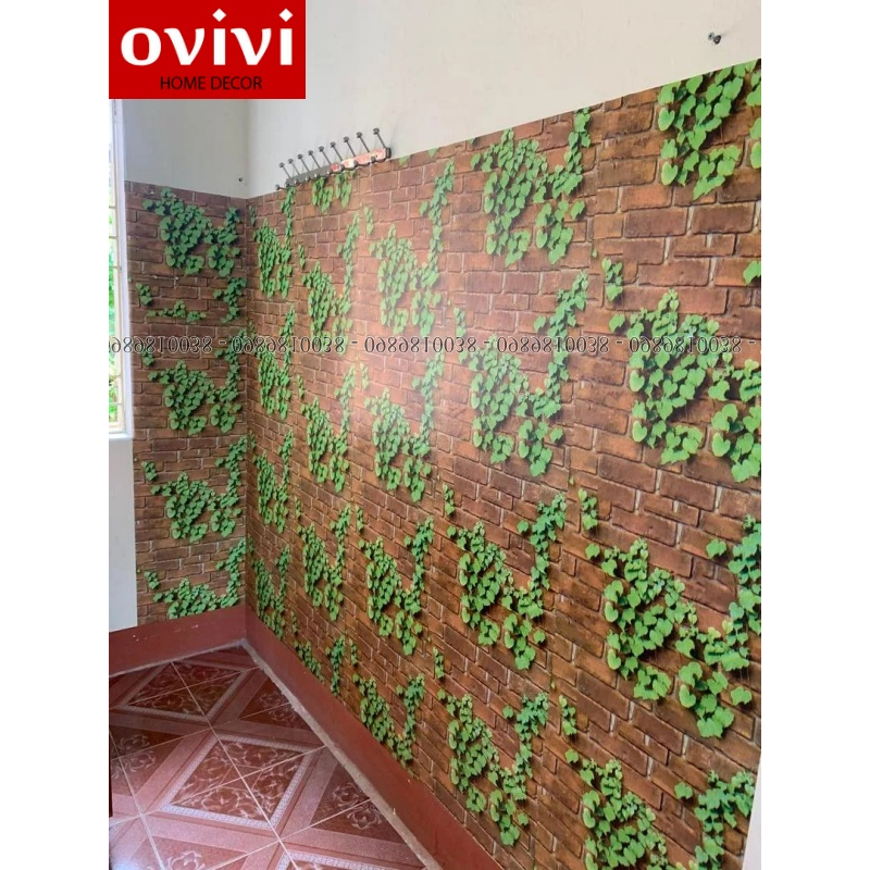 Giấy dán tường GIẢ GẠCH Đỏ 3D phòng ngủ đẹp cuộn 10m có keo sẵn nhám giá rẻ