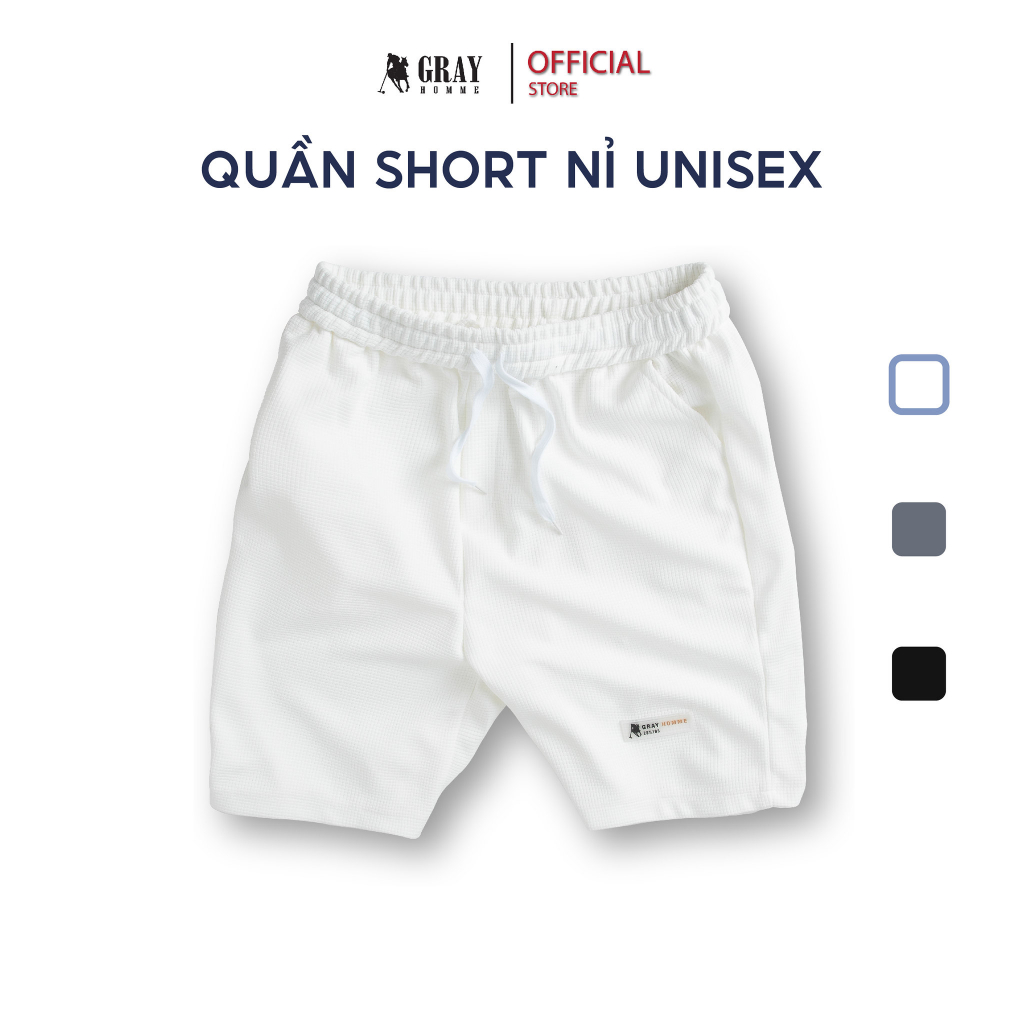 Quần short nỉ Nam Nữ UNISEX Grayhomme chất nỉ Knit CRAB, Quần đùi unisex ống suông nam nữ dày dặn BSN003