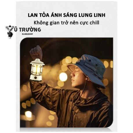 Đèn Cắm Trại Dã Ngoại Du lịch Dùng Pin Sạc USB Tích Điện 1200mAh, Ánh Sáng Vàng Ấm Trang Trí Lều Trại - DCP10