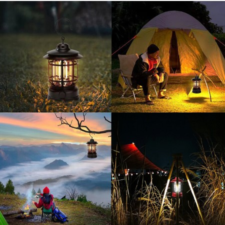 Đèn Cắm Trại Dã Ngoại Du lịch Dùng Pin Sạc USB Tích Điện 1200mAh, Ánh Sáng Vàng Ấm Trang Trí Lều Trại - DCP10