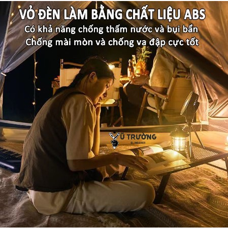 Đèn Cắm Trại Dã Ngoại Du lịch Dùng Pin Sạc USB Tích Điện 1200mAh, Ánh Sáng Vàng Ấm Trang Trí Lều Trại - DCP10