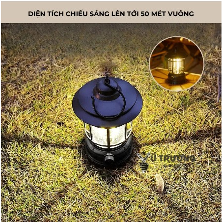 Đèn Cắm Trại Dã Ngoại Du lịch Dùng Pin Sạc USB Tích Điện 1200mAh, Ánh Sáng Vàng Ấm Trang Trí Lều Trại - DCP10